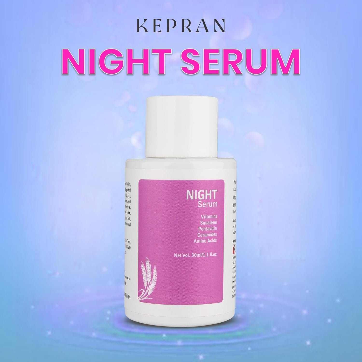 Night Serum with Vitamins, Squalene, Ceramides, Amino Acids, 30ml