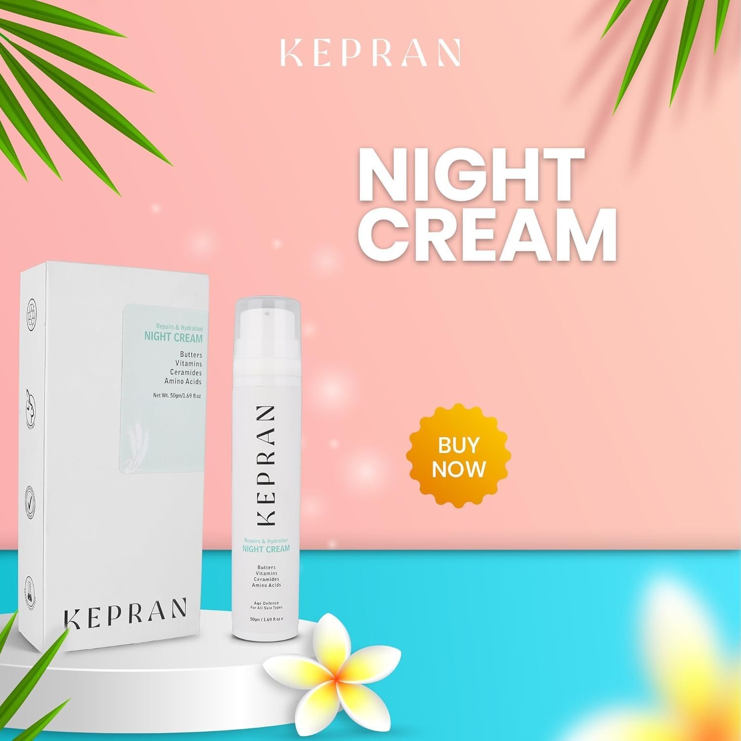 Repairs & Hydration Night Cream, 50g, with Butters, Vitamins, Ceramides, Amino Acids