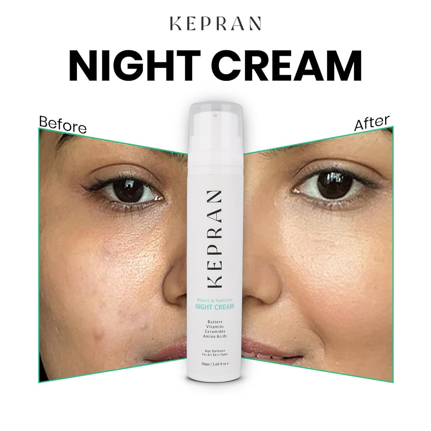 Repairs & Hydration Night Cream, 50g, with Butters, Vitamins, Ceramides, Amino Acids