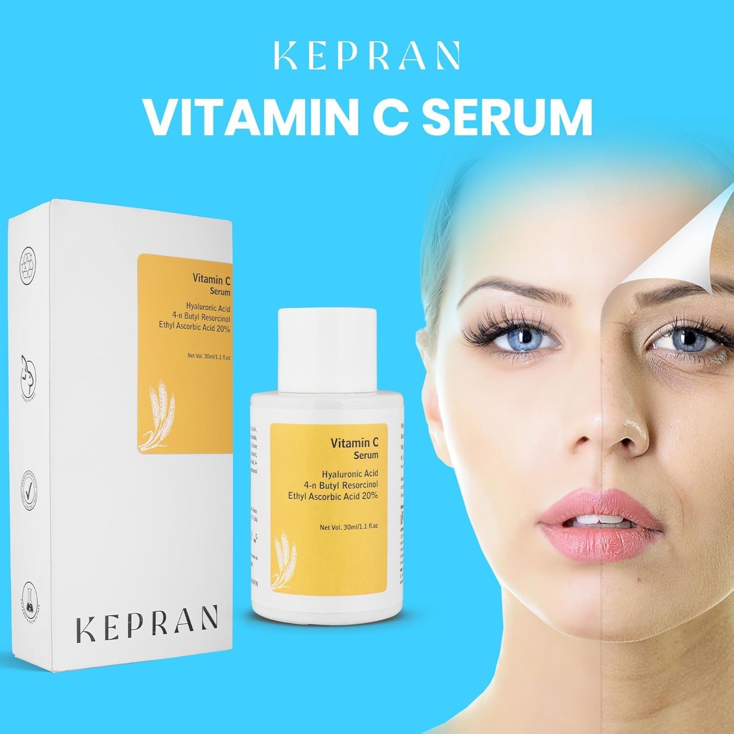 Vitamin C Serum with 20% Ethyl Ascorbic Acid, Hyaluronic Acid, 30ml