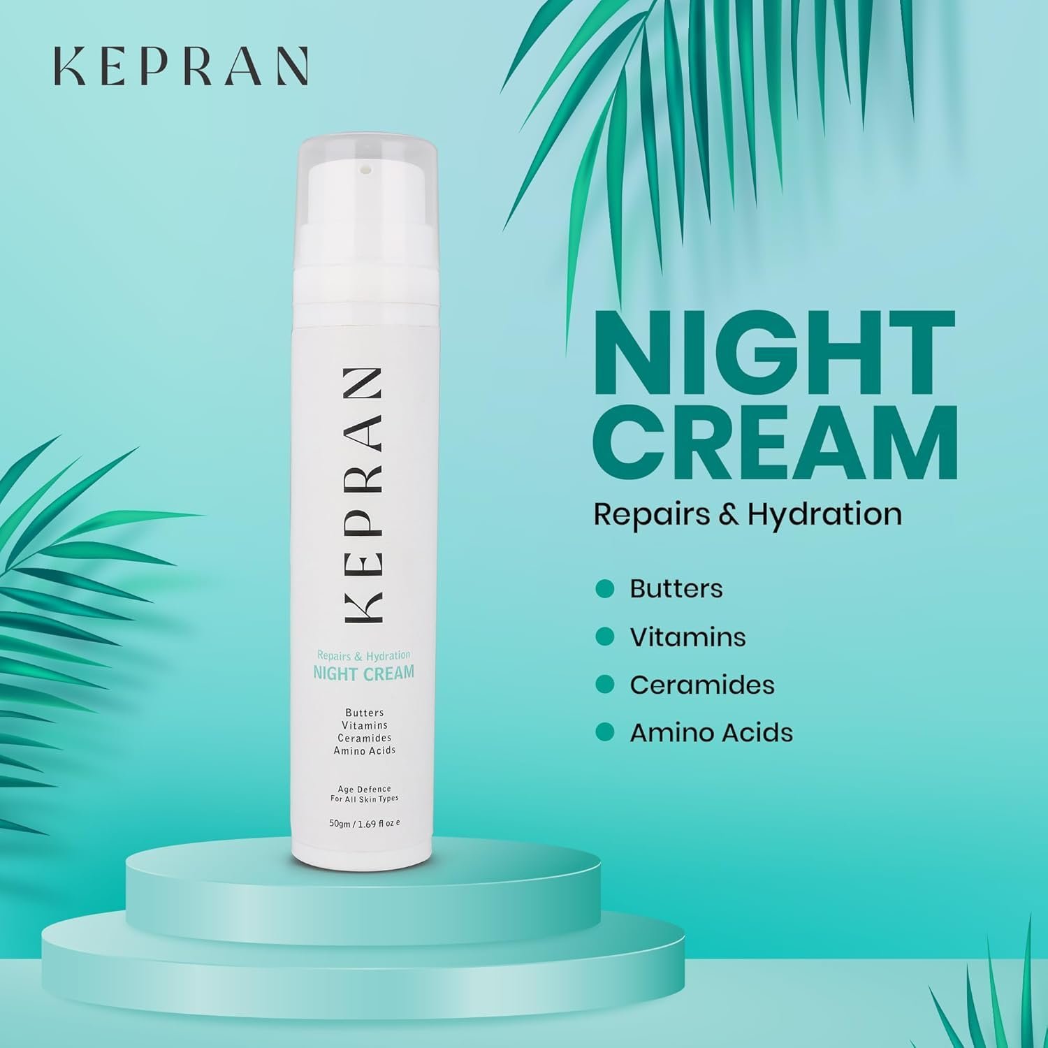 Repairs & Hydration Night Cream, 50g, with Butters, Vitamins, Ceramides, Amino Acids