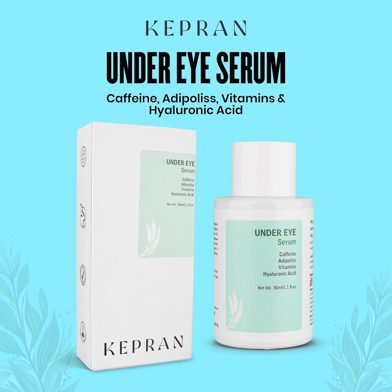 Under Eye Serum with Caffeine, Vitamins, Hyaluronic Acid, 30ml