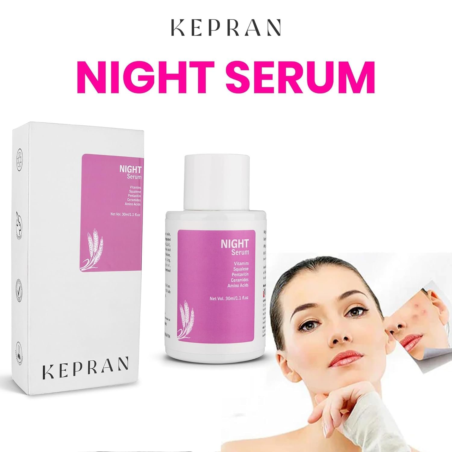 Night Serum with Vitamins, Squalene, Ceramides, Amino Acids, 30ml